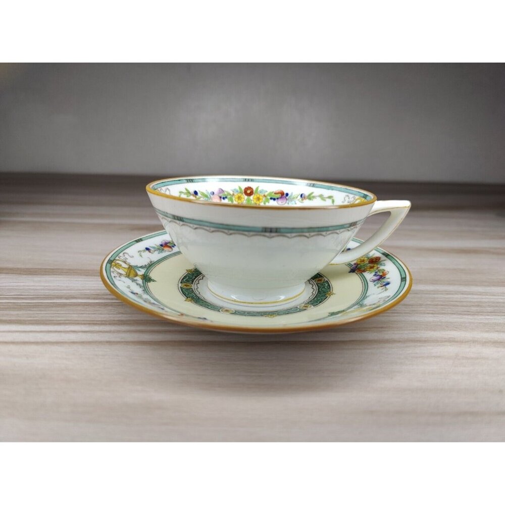 Mintons Helena Dark Green Footed Cup And Saucer England Bone China - Picture 2 of 12